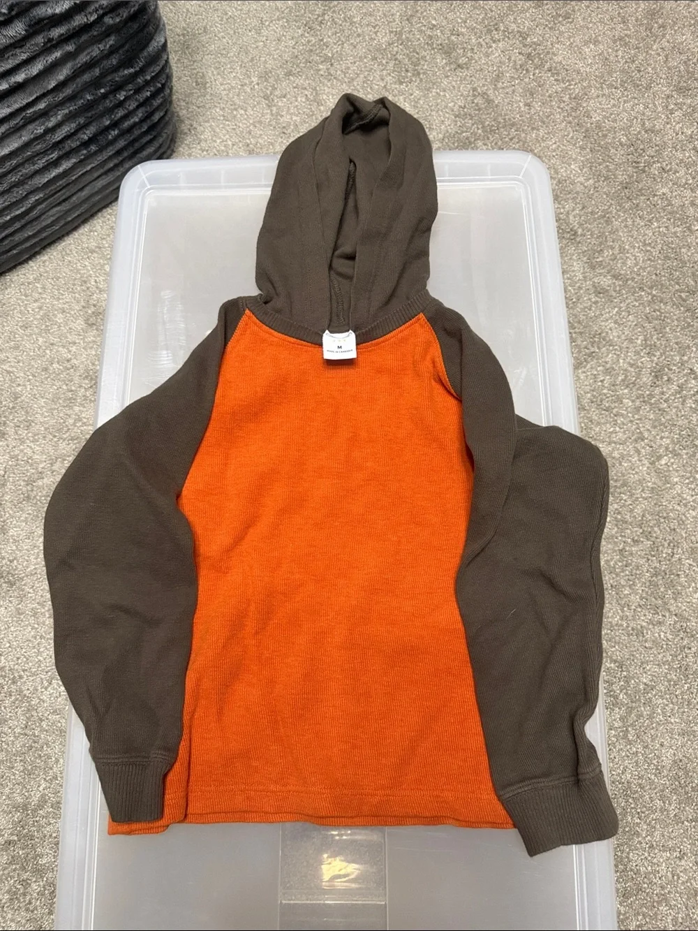 Kids M Old Navy Orange and Brown Hooded Raglan Sweater